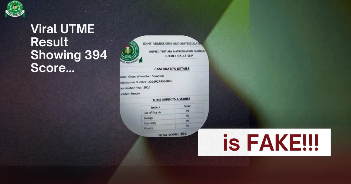 JAMB Declares Viral UTME Result Showing 394 Score Fake